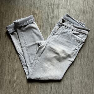 LOFT Blue/White Hickory/Railroad Stripe Distressed Relaxed Skinny Pants Sz 27/4